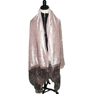 Velvet Throw Shawl Shimmery Material 9" Fringe Trim 66"/48" Dusty Rose
